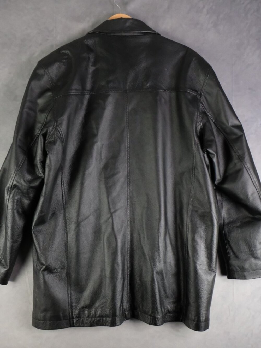 Vintage Leather Jacket Mens Large Black Button Up Lined Heavy Y2K - Picture 5 of 12